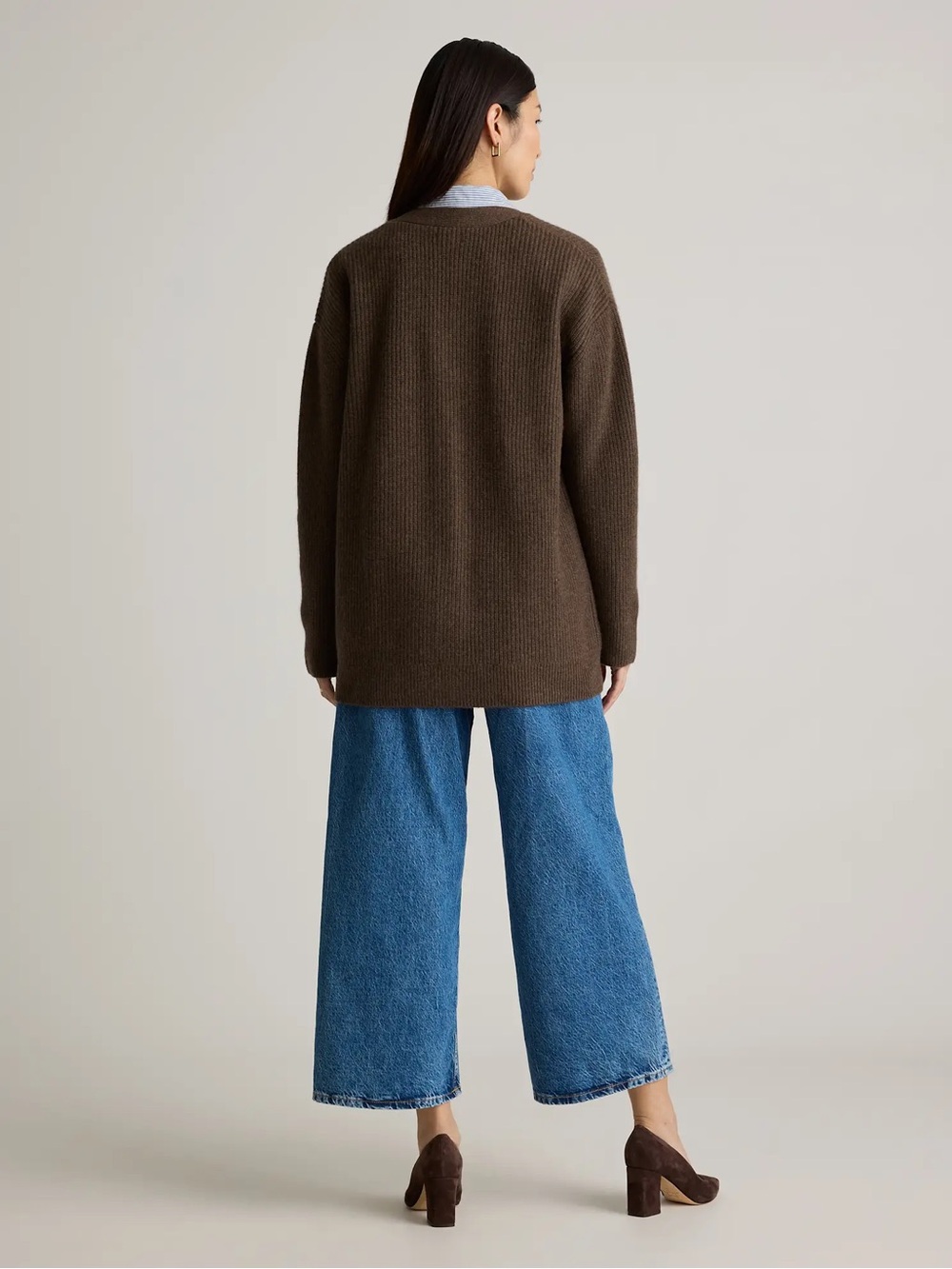 Quince Mongolian Cashmere Oversized Boyfriend Cardigan Sweater Brown XS - Picture 5 of 16